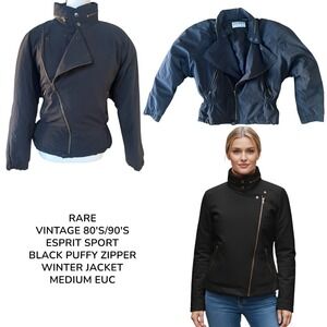 Rare‎ Vintage 80s 90s Esprit Sport Black Puffy Zipper Winter Jacket Medium EUC